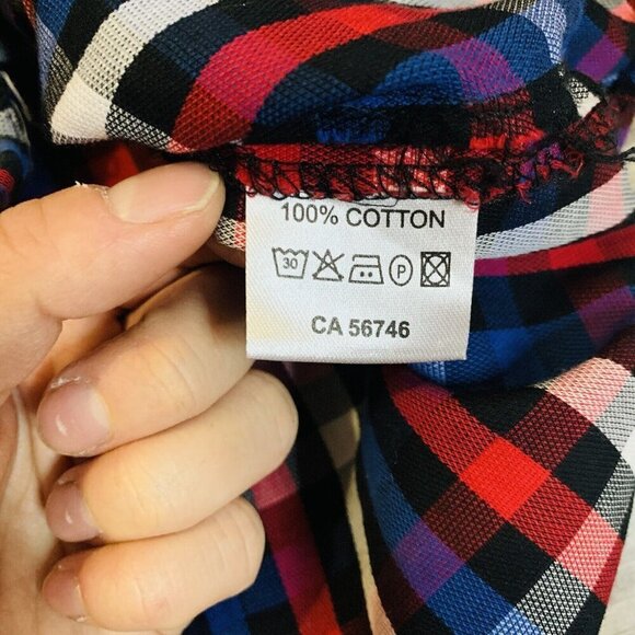 Au Noir Mens Button Down Shirt Sz 8 4XL plaid RedBlue Long Sleeve Cufflink Shirt - Picture 12 of 15
